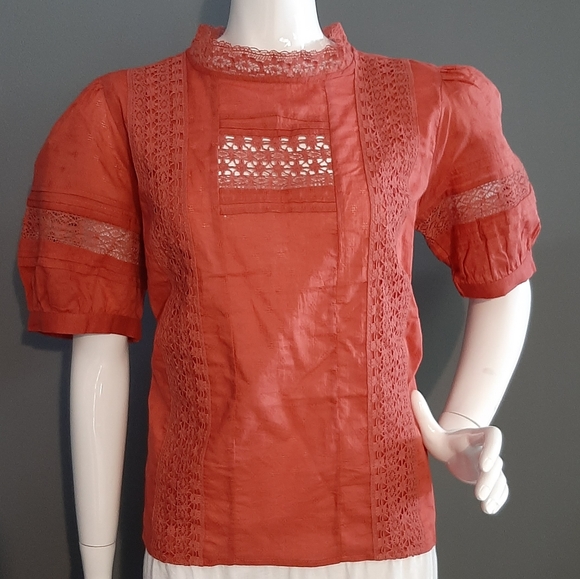 Universal Thread Rust Lace Puff Sleeve Blouse - Picture 3 of 16